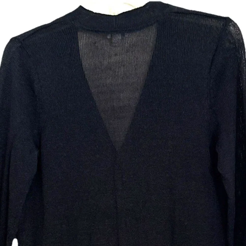J Jill Linen Open Knit Duster Cardigan Womens Sz S Black Lightweight Lagenlook